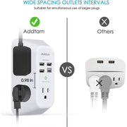 5-Outlet Power Strip Surge Protector with 4 USB Port 3 Sided Wall Adapter in White ( 2 Pack)