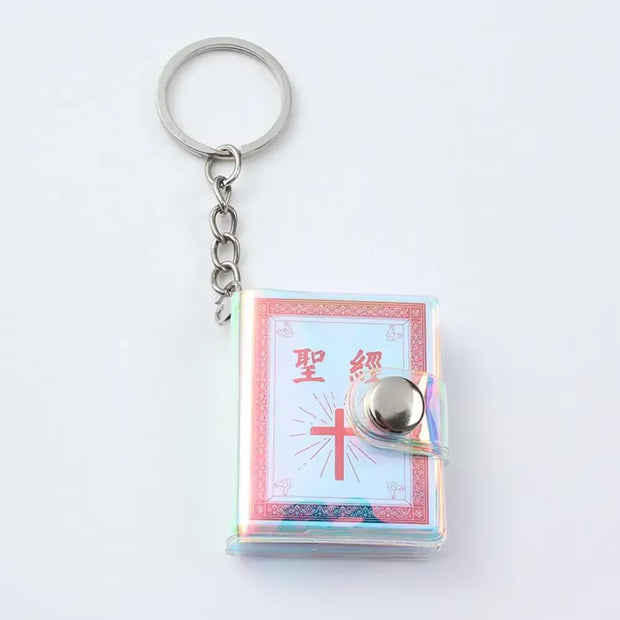 Mini Holy Bible Keychain Real Paper Can Read Religious Christian Cross Keyrings Holder Car Key Chains Fashion Gifts Jewelry