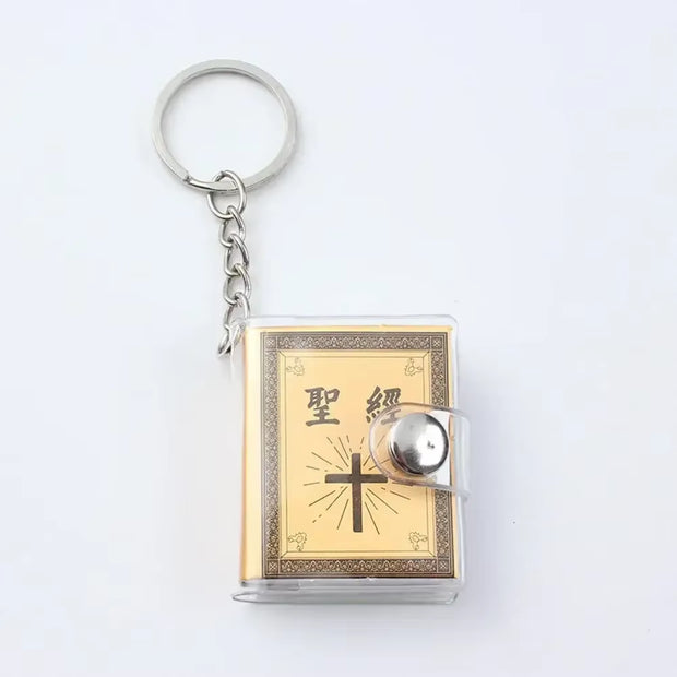 Mini Holy Bible Keychain Real Paper Can Read Religious Christian Cross Keyrings Holder Car Key Chains Fashion Gifts Jewelry