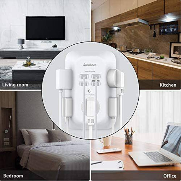 5-Outlet Power Strip Surge Protector with 4 USB Port 3 Sided Wall Adapter in White ( 2 Pack)
