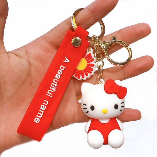 PVC Keychain 3D Cartoon Kitty Cat Key Chain for Girls Women Gifts School Bag Accessories (Pink)