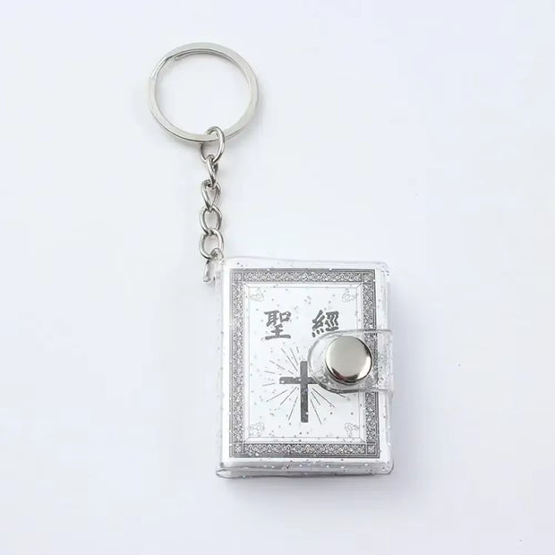 Mini Holy Bible Keychain Real Paper Can Read Religious Christian Cross Keyrings Holder Car Key Chains Fashion Gifts Jewelry