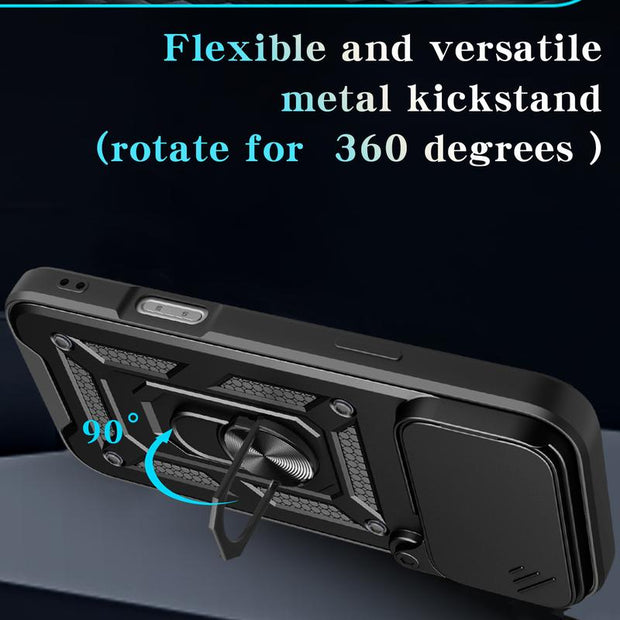 Slide Cover Camera Protection Case, 360-Degree Rotating Ring-Shaped Bracket Fixer, Military-Grade Shock-Proof Mobile Phone Case Protection Cover. Suitable for Iphone 17/17 Pro/17 AIR/17 Pro Max/16/16 Pro/16 PLUS/16 Pro Max/15/14/13/12. an Excellent Gift F