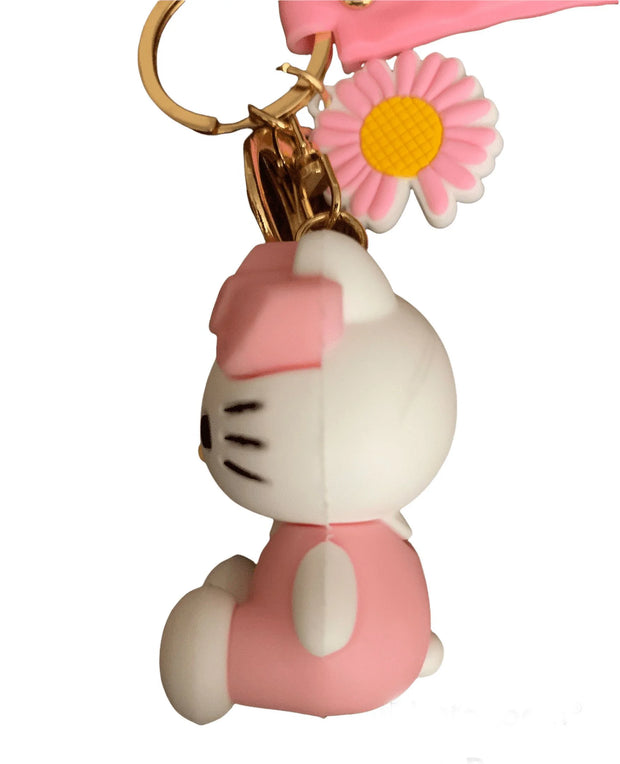 PVC Keychain 3D Cartoon Kitty Cat Key Chain for Girls Women Gifts School Bag Accessories (Pink)
