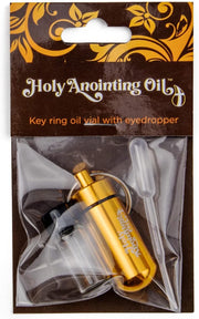 Anointing Oil Bottle Accessory Kit, Gold Keychain Container, Plastic Eyedropper & Small Empty Glass Vial, Screw Top Metal Holder, Protective Travel Set for Holy Oils, Botellas Para Aceite Ungido