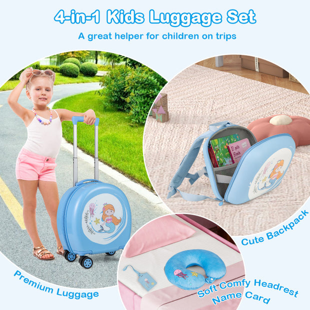 Kids Luggage Set with 14 Inches Carry-On Hardside Spinner Toddler Luggage and 10 Inches Backpack