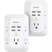 5-Outlet Power Strip Surge Protector with 4 USB Port 3 Sided Wall Adapter in White ( 2 Pack)
