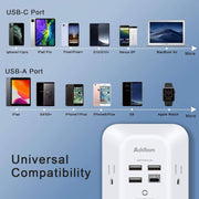 5-Outlet Power Strip Surge Protector with 4 USB Port 3 Sided Wall Adapter in White ( 2 Pack)