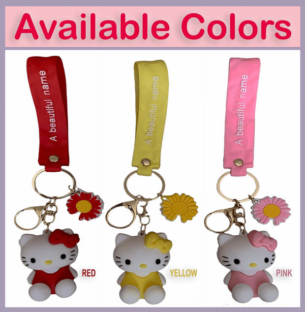 PVC Keychain 3D Cartoon Kitty Cat Key Chain for Girls Women Gifts School Bag Accessories (Pink)