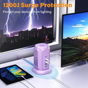 9-Outlet Power Strip Tower Surge Protector with 6.5 Ft. Flat Plug Extension Cord, 3 USB-A & 2 USB-C Ports, Purple