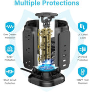 9-Outlet Power Strip Tower Surge Protector with 6.5 Ft. Flat Plug Extension Cord, 3 USB-A & 2 USB-C Ports, Black