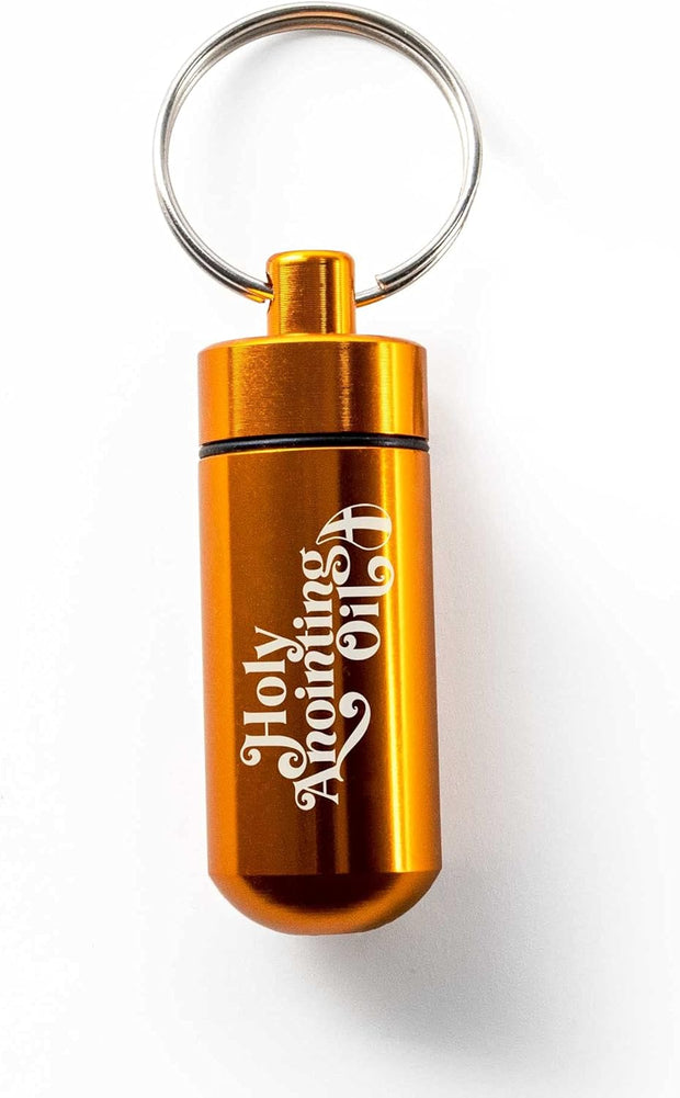Anointing Oil Bottle Accessory Kit, Gold Keychain Container, Plastic Eyedropper & Small Empty Glass Vial, Screw Top Metal Holder, Protective Travel Set for Holy Oils, Botellas Para Aceite Ungido