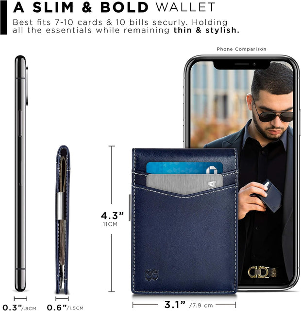 Money Clip Wallet - Mens Wallets Slim Front Pocket RFID Blocking Card Holder Minimalist Mini Bifold