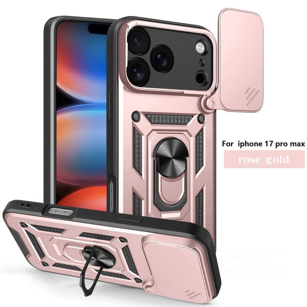 Slide Cover Camera Protection Case, 360-Degree Rotating Ring-Shaped Bracket Fixer, Military-Grade Shock-Proof Mobile Phone Case Protection Cover. Suitable for Iphone 17/17 Pro/17 AIR/17 Pro Max/16/16 Pro/16 PLUS/16 Pro Max/15/14/13/12. an Excellent Gift F
