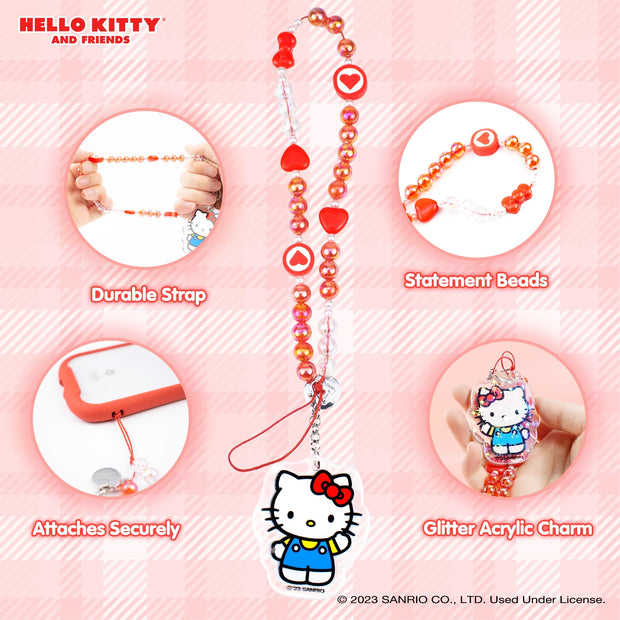 Hello Kitty and Friends Beaded Wristlet Charm – Universal Phone Strap, Lanyard for Cell Phone, Camera, Keys, Airpods, Keychains – Hello Kitty