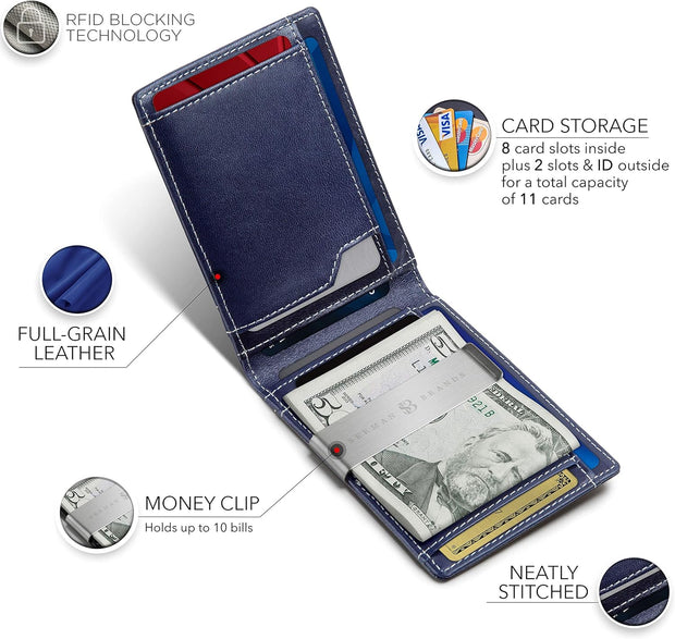 Money Clip Wallet - Mens Wallets Slim Front Pocket RFID Blocking Card Holder Minimalist Mini Bifold