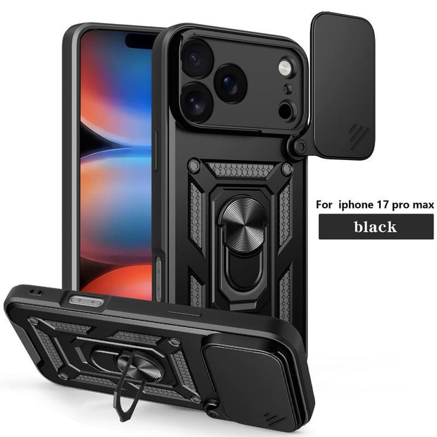 Slide Cover Camera Protection Case, 360-Degree Rotating Ring-Shaped Bracket Fixer, Military-Grade Shock-Proof Mobile Phone Case Protection Cover. Suitable for Iphone 17/17 Pro/17 AIR/17 Pro Max/16/16 Pro/16 PLUS/16 Pro Max/15/14/13/12. an Excellent Gift F