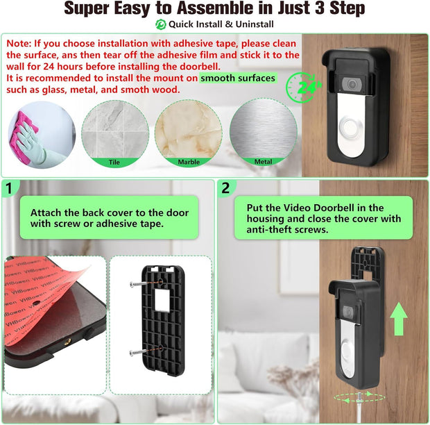 Anti-Theft Video Doorbell Mount, No Drill Ring Doorbell Holder for Apartment