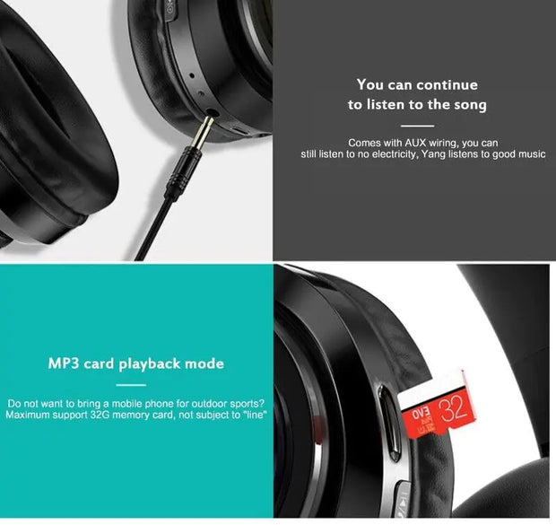 Super Bass Wireless Bluetooth Headphones Foldable Stereo Earphones Headsets Mic - ILLUMIWAVESS  