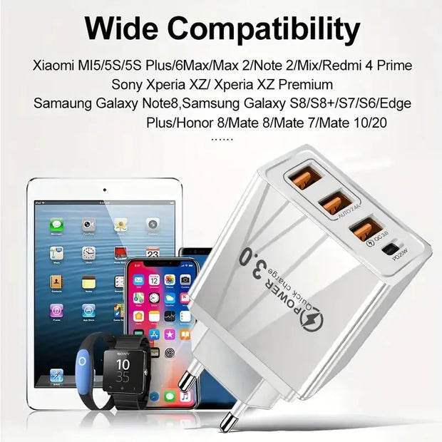 3USB+PD Type-C Mobile Phone Charger for Travel - ILLUMIWAVESS  