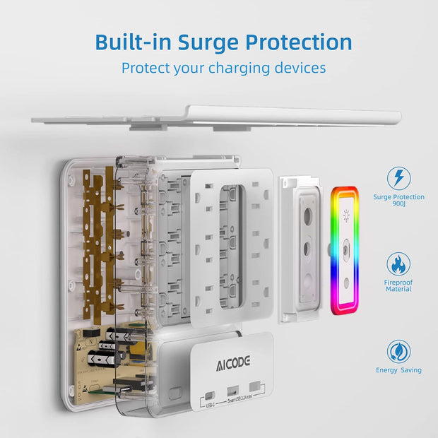 Outlet Extender with USB C, Multi Outlet Surge Protector with Nightlight, 6 Out
