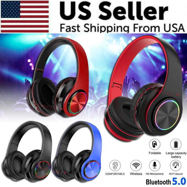Super Bass Wireless Bluetooth Headphones Foldable Stereo Earphones Headsets Mic - ILLUMIWAVESS  