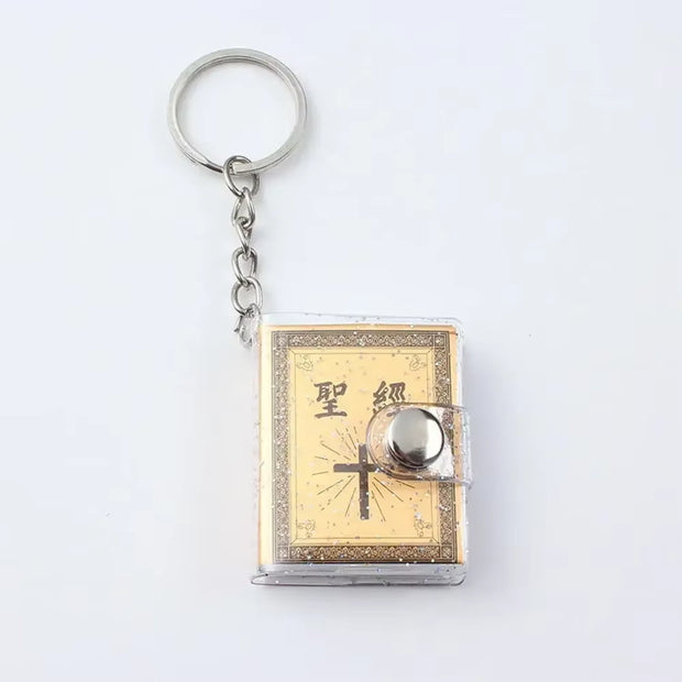 Mini Holy Bible Keychain Real Paper Can Read Religious Christian Cross Keyrings Holder Car Key Chains Fashion Gifts Jewelry