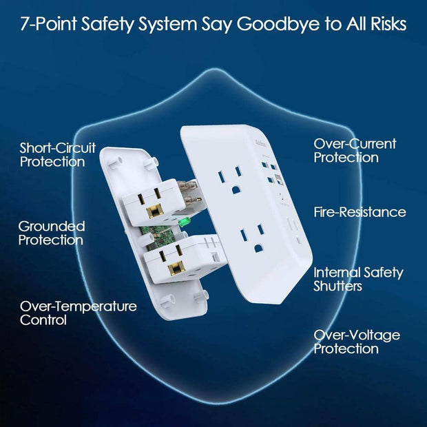 5-Outlet Power Strip Surge Protector with 4 USB Port 3 Sided Wall Adapter in White ( 2 Pack)