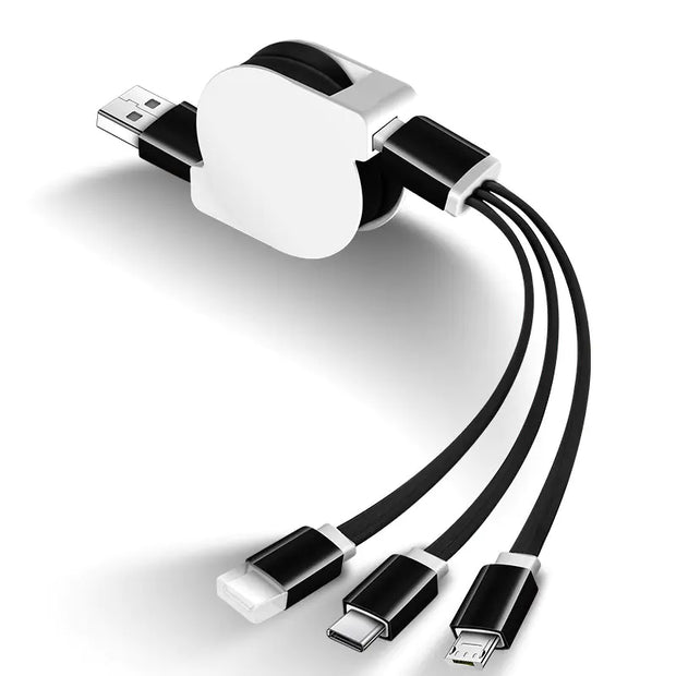 1M 3-in-1 Retractable USB Charger Cable for Smartphones - ILLUMIWAVESS  