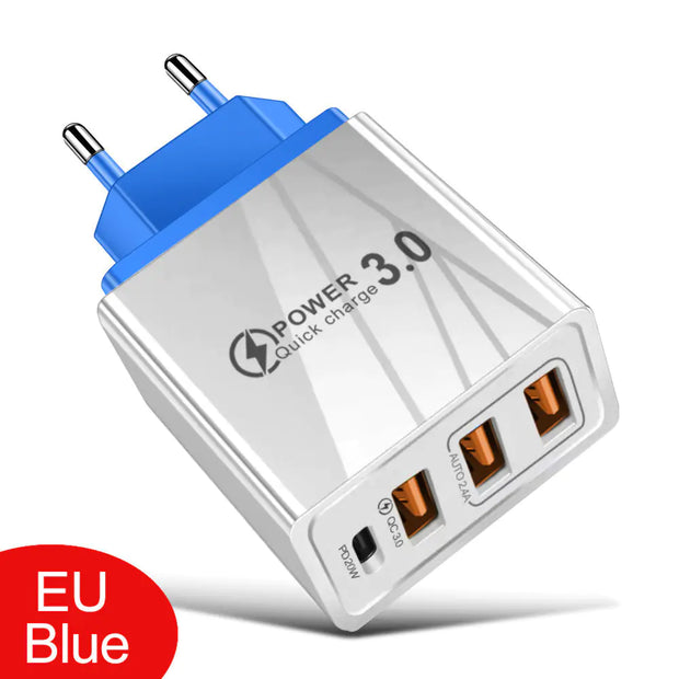 3USB+PD Type-C Mobile Phone Charger for Travel - ILLUMIWAVESS  