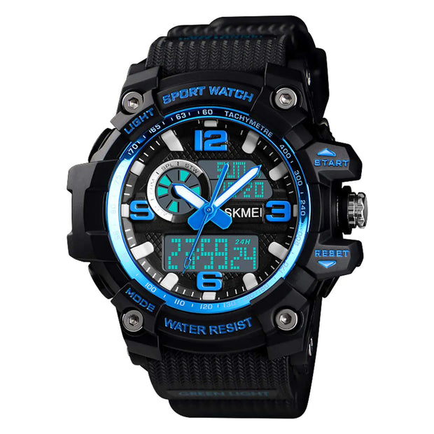 Mens Military Watch Digital Waterproof Wrist Watches Outdoor Sport Multifunction Casual Dual Display 12H/24H Stopwatch Calendar Watch - 1436 Small Black Blue - ILLUMIWAVESS  