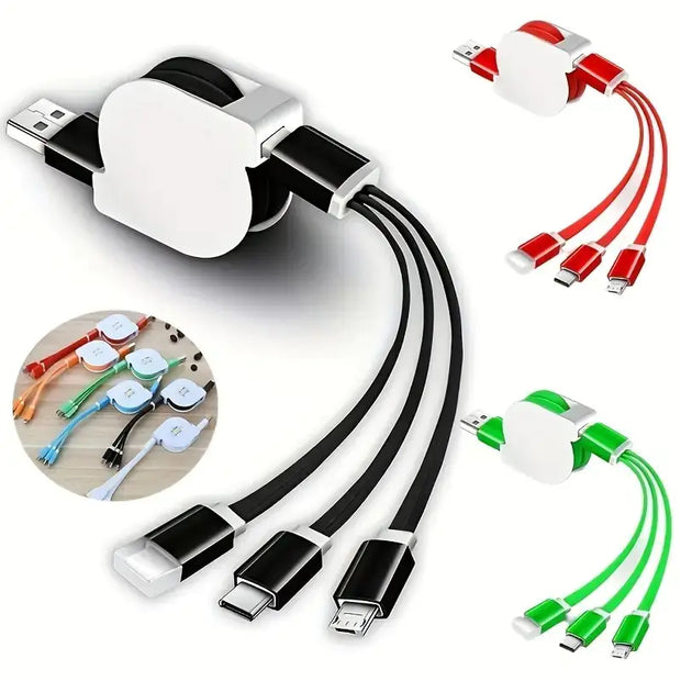 1M 3-in-1 Retractable USB Charger Cable for Smartphones - ILLUMIWAVESS  