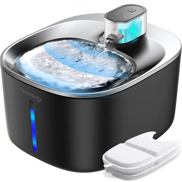 FEELNEEDY Cat Water Fountain Battery Operated 4L/135 fl oz Pet Water Fountain for Cats and Dog with Motion Sensor Wireless Ultra Quiet Cat Drinking Fountain with 2 Filters (Black YPD-C004P) - ILLUMIWAVESS  