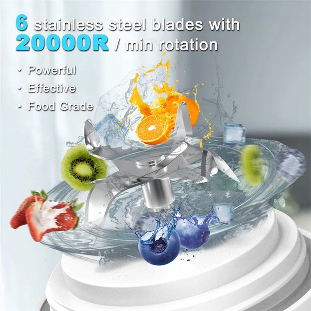 Portable Blender Juicer – Personal-Size Blender for Shakes and Smoothies with 6 Blades - ILLUMIWAVE  