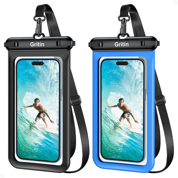 Gritin Waterproof Phone Pouch[2Pack]IPX8 Universal Waterproof Phone Case Dry Bag for SwimmingAdjustable Lanyard Underwater Phone Case for iPhone 15 14 13Galaxy and Phones up to 7.2"-Black+Dark Blue - ILLUMIWAVESS  