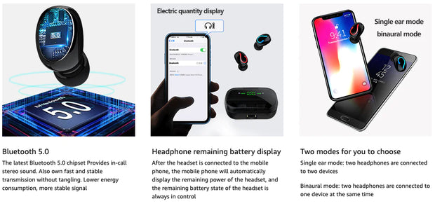 Bluetooth 5.1 Headset TWS Wireless Earphones Mini Earbuds Stereo Headphones IPX7 - ILLUMIWAVESS  