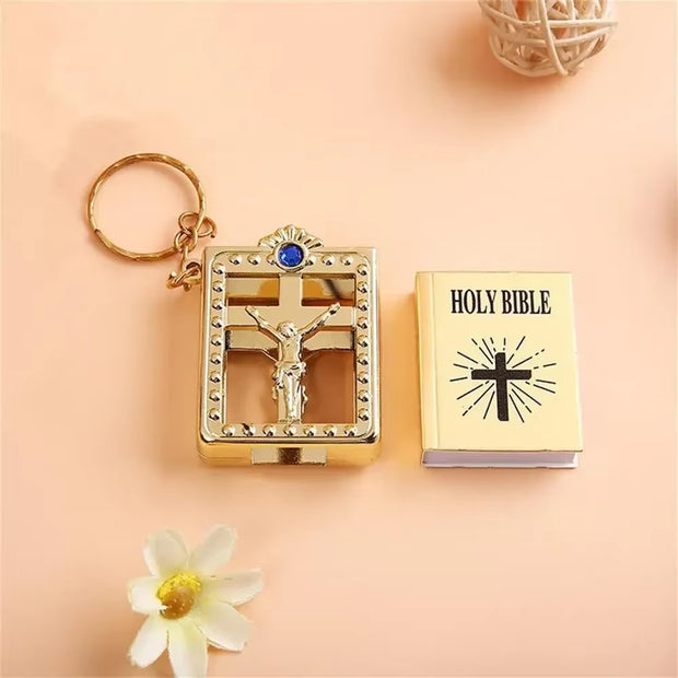Mini Holy Bible Keychain Real Paper Can Read Religious Christian Cross Keyrings Holder Car Key Chains Fashion Gifts Jewelry