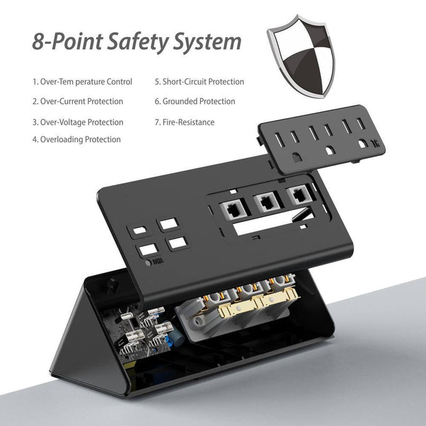 7-Outlet Edge Mount Power Strip Surge Protector with USB-C Ports & 3 AC Outlets