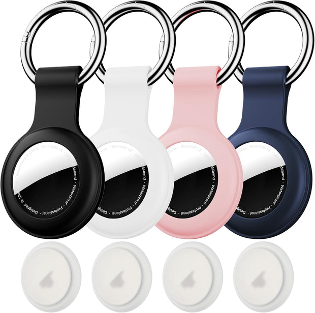 For Airtag Keychain Holder Case, with Soft Silicone for Air Tags-4 Pack Apple， IPX8 Waterproof for Apple GPS Tracker Item Tag Finders for Air Tag, for Key Ring Luggage Tag,Keys, Dog Collar