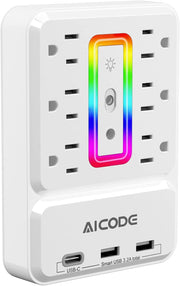 Outlet Extender with USB C, Multi Outlet Surge Protector with Nightlight, 6 Out