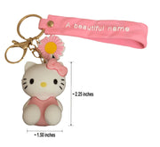 PVC Keychain 3D Cartoon Kitty Cat Key Chain for Girls Women Gifts School Bag Accessories (Pink)