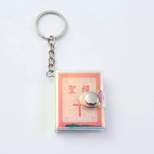 Mini Holy Bible Keychain Real Paper Can Read Religious Christian Cross Keyrings Holder Car Key Chains Fashion Gifts Jewelry
