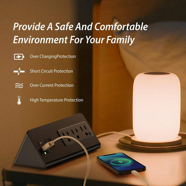 7-Outlet Edge Mount Power Strip Surge Protector with USB-C Ports & 3 AC Outlets