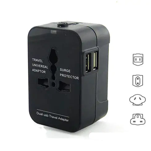 Worldwide Power Adapter and Travel Charger with Dual USB ports that works in 150 countries - ILLUMIWAVESS  