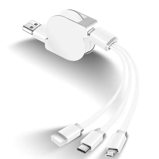 1M 3-in-1 Retractable USB Charger Cable for Smartphones - ILLUMIWAVESS  