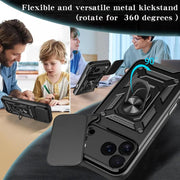 Slide Cover Camera Protection Case, 360-Degree Rotating Ring-Shaped Bracket Fixer, Military-Grade Shock-Proof Mobile Phone Case Protection Cover. Suitable for Iphone 17/17 Pro/17 AIR/17 Pro Max/16/16 Pro/16 PLUS/16 Pro Max/15/14/13/12. an Excellent Gift F