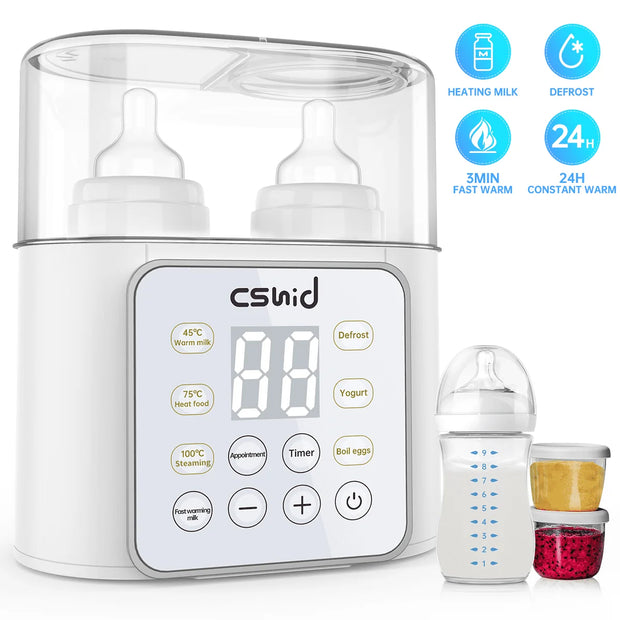 Baby Bottle Warmer, 12-In-1 Babies Fast Bottle Milk Warmer, Double Food Heater Defrost Bpa-Free with Twins, LCD Display, Timer & 24H Temperature Control for Breastmilk & Formula