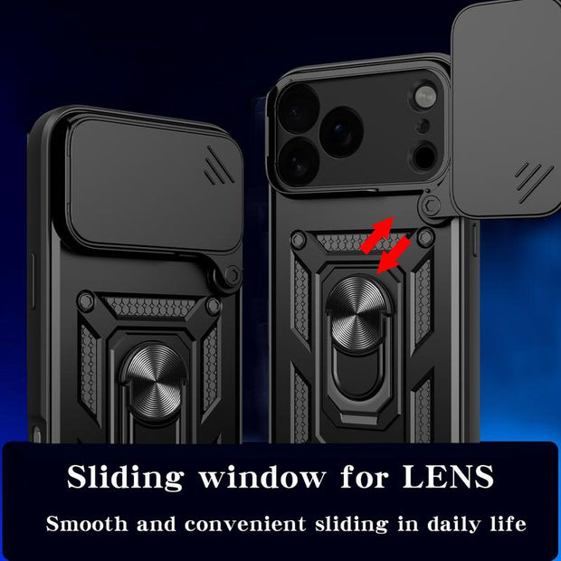 Slide Cover Camera Protection Case, 360-Degree Rotating Ring-Shaped Bracket Fixer, Military-Grade Shock-Proof Mobile Phone Case Protection Cover. Suitable for Iphone 17/17 Pro/17 AIR/17 Pro Max/16/16 Pro/16 PLUS/16 Pro Max/15/14/13/12. an Excellent Gift F