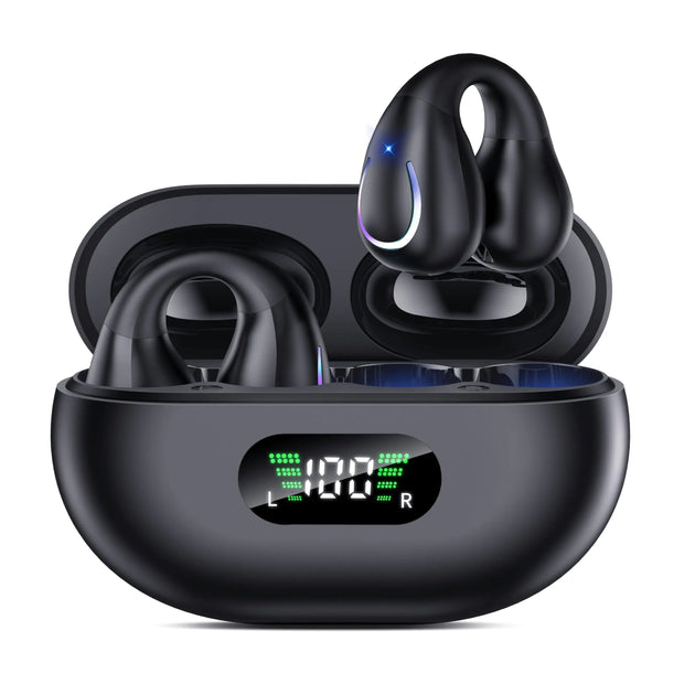 Open Ear Clip Wireless Earbuds Bluetooth 5.3 Sports Earphones Built-in Microphone with Earhooks Wireless Ear Buds Waterproof Fitness Headphones for Sports - ILLUMIWAVESS  