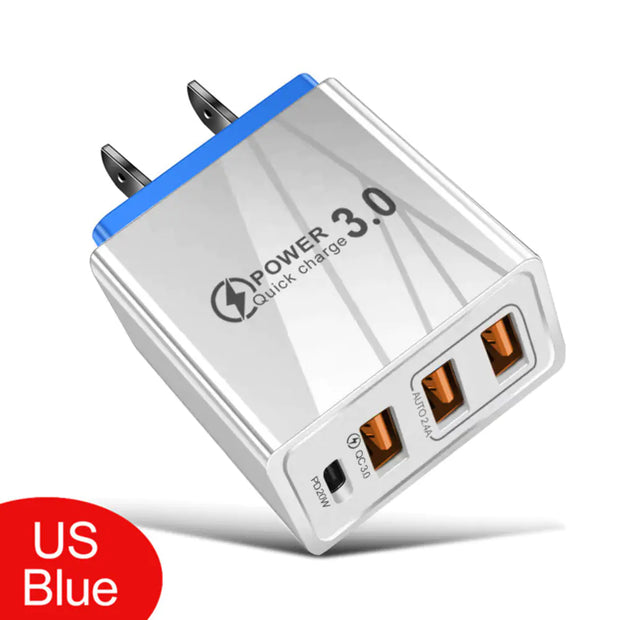 3USB+PD Type-C Mobile Phone Charger for Travel - ILLUMIWAVESS  